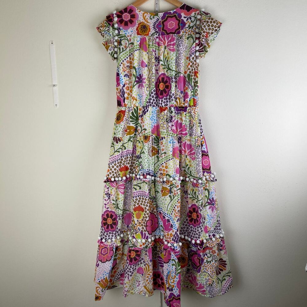 J.Crew Ratti Retro Floral Pom Pom Midi Dress White Size 6 AK624 - Picture 10 of 16